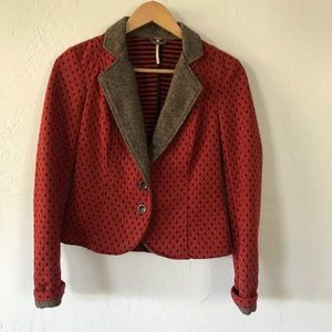 Free People Cotton Diamond Print Blazer